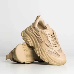 STEVE MADDEN Womens Beige Mixed Media 2" Platform